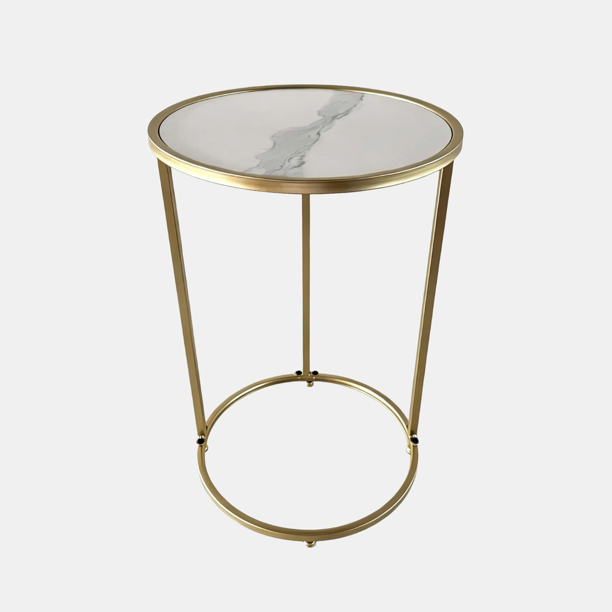 OHS Marble Effect Round C Shape Side Table - White/Gold>