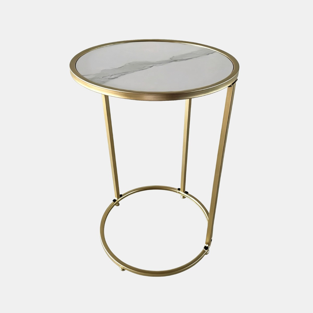 OHS Marble Effect Round C Shape Side Table - White/Gold>