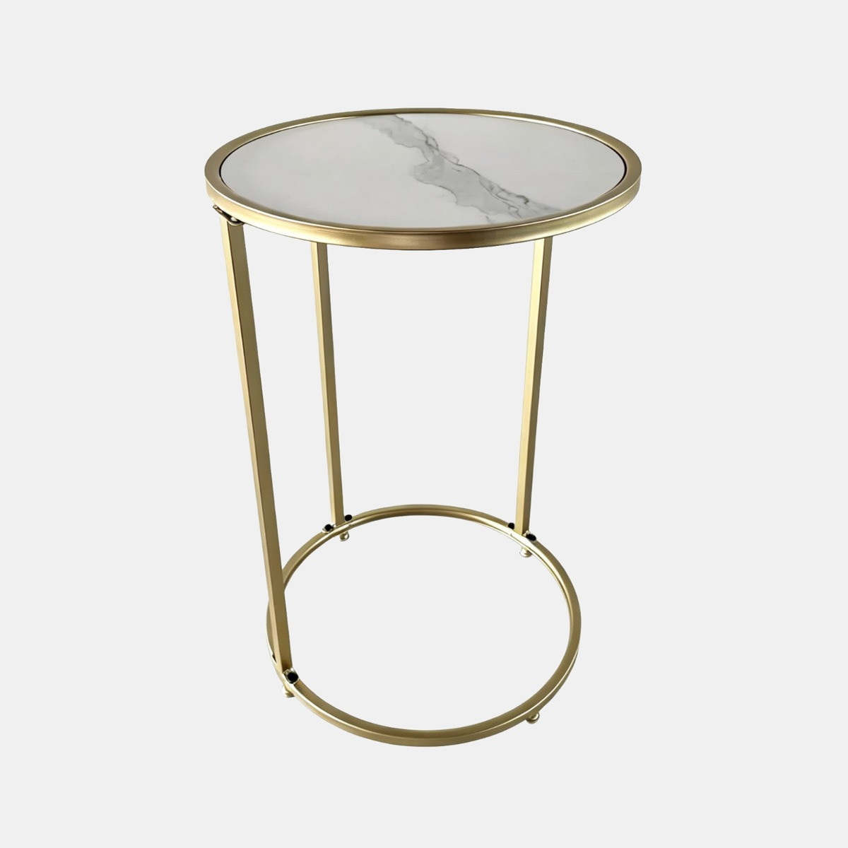 OHS Marble Effect Round C Shape Side Table - White/Gold>