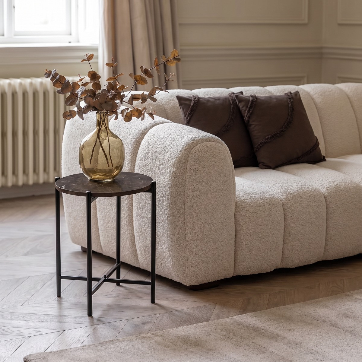 OHS Marble Effect Round Side Table - Chocolate>