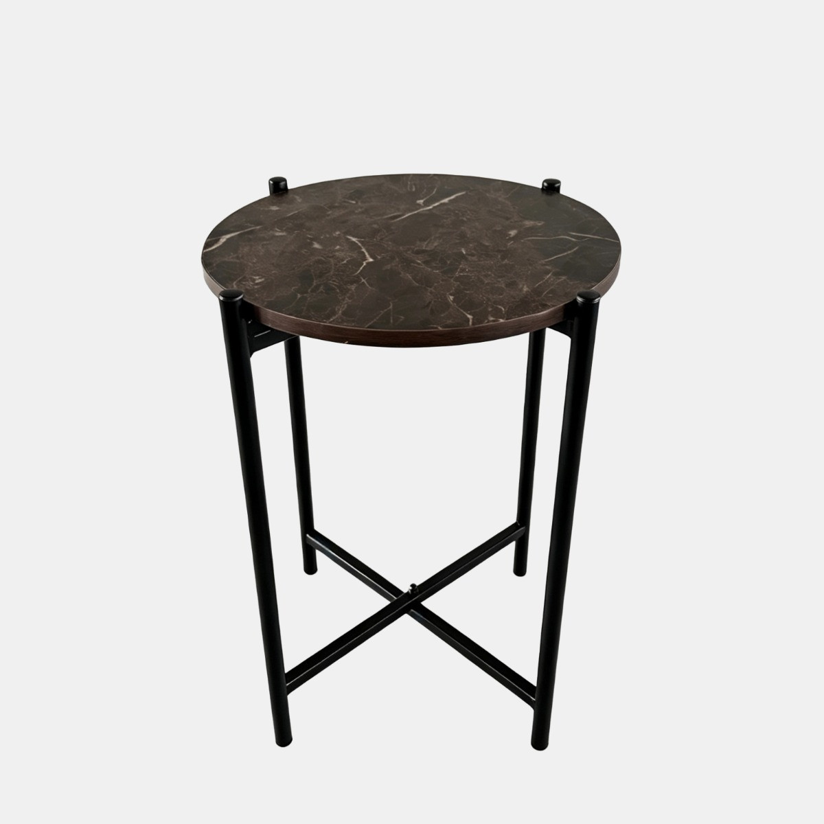 OHS Marble Effect Round Side Table - Chocolate>