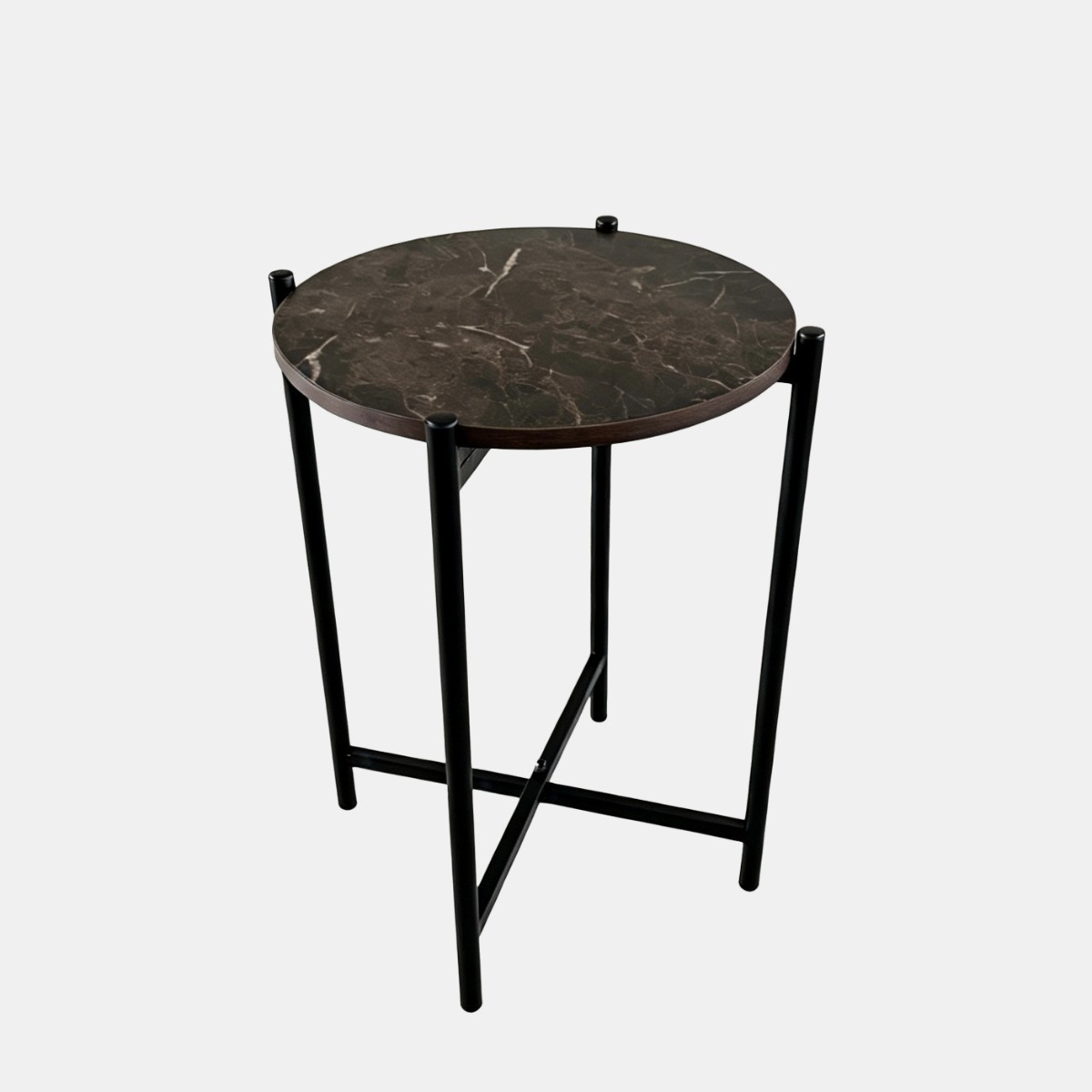 OHS Marble Effect Round Side Table - Chocolate>
