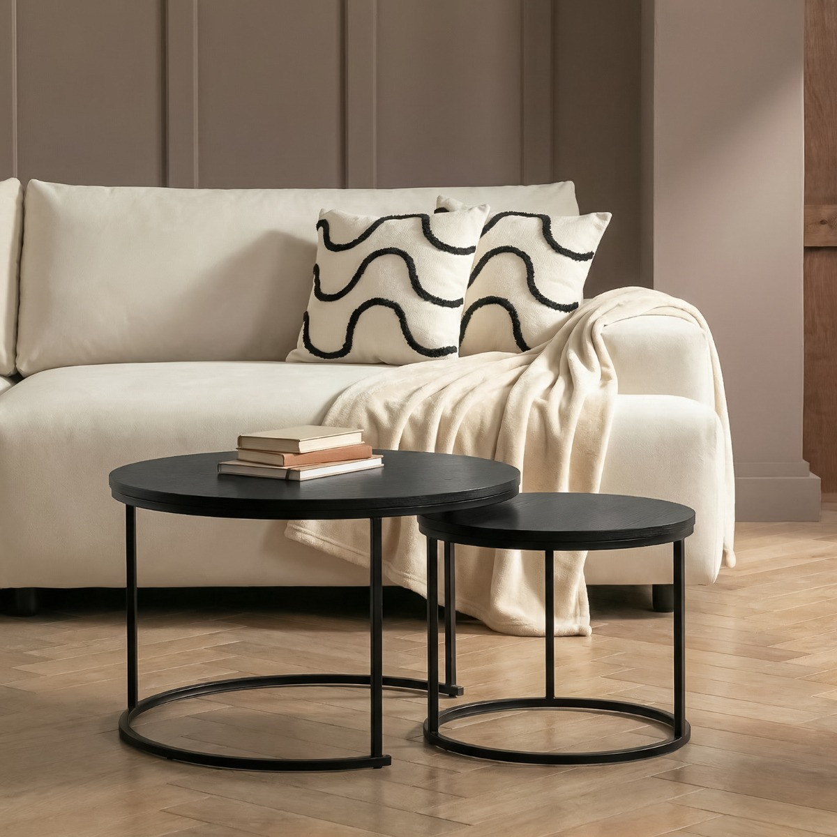 OHS Nest of 2 Round Coffee Tables - Black>