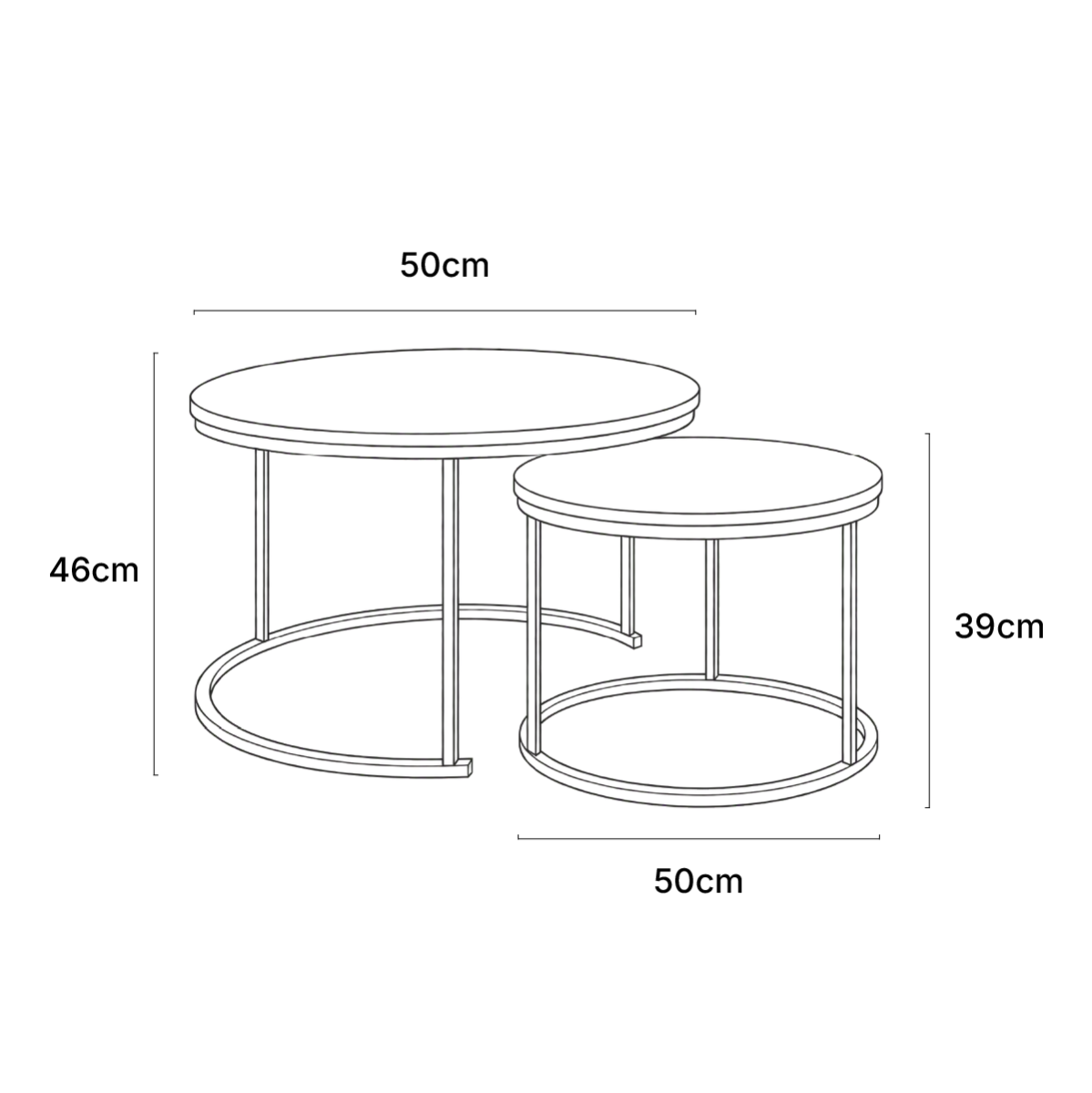 OHS Nest of 2 Round Coffee Tables - Black>