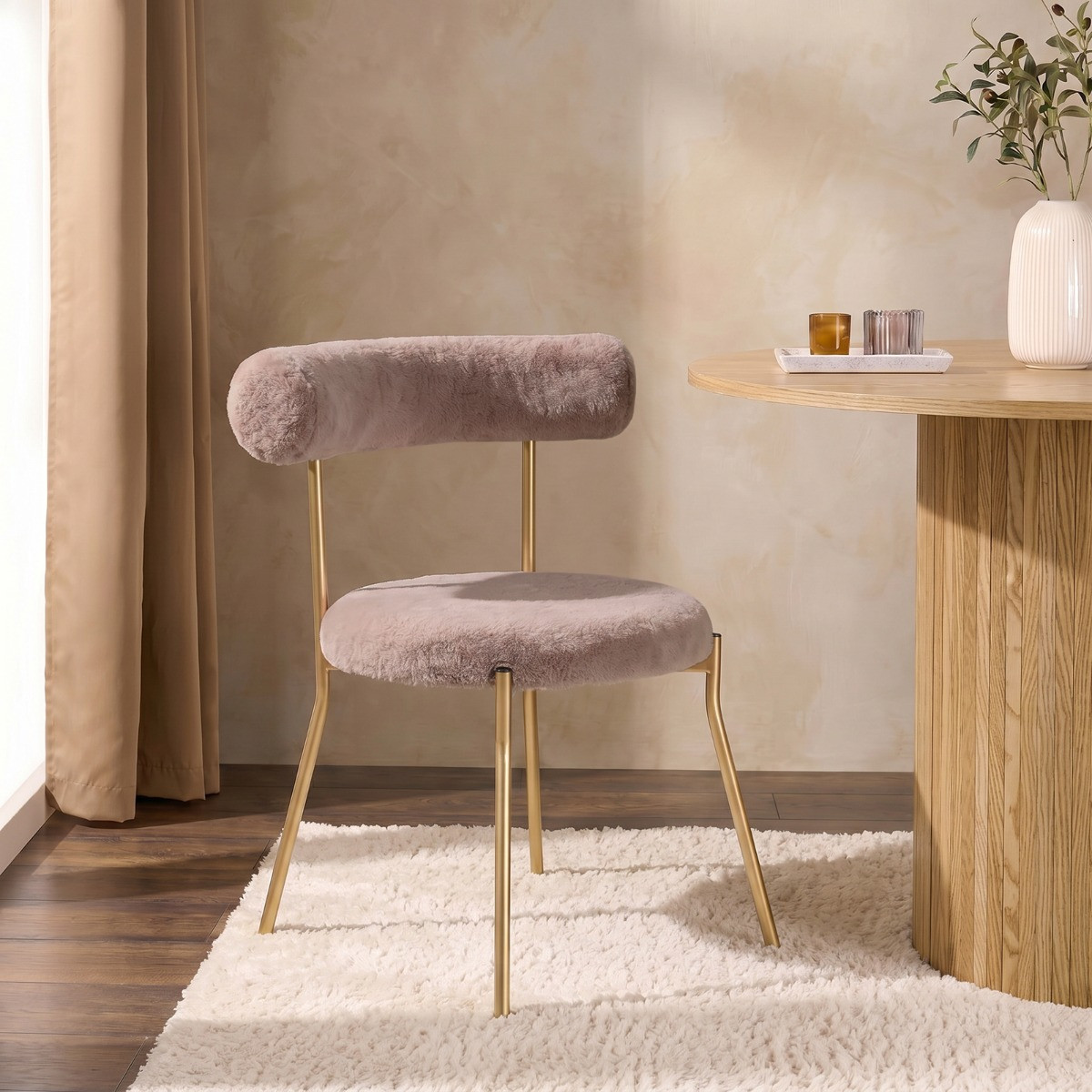 OHS Natural Fur Dining Chair - Mink/Gold>