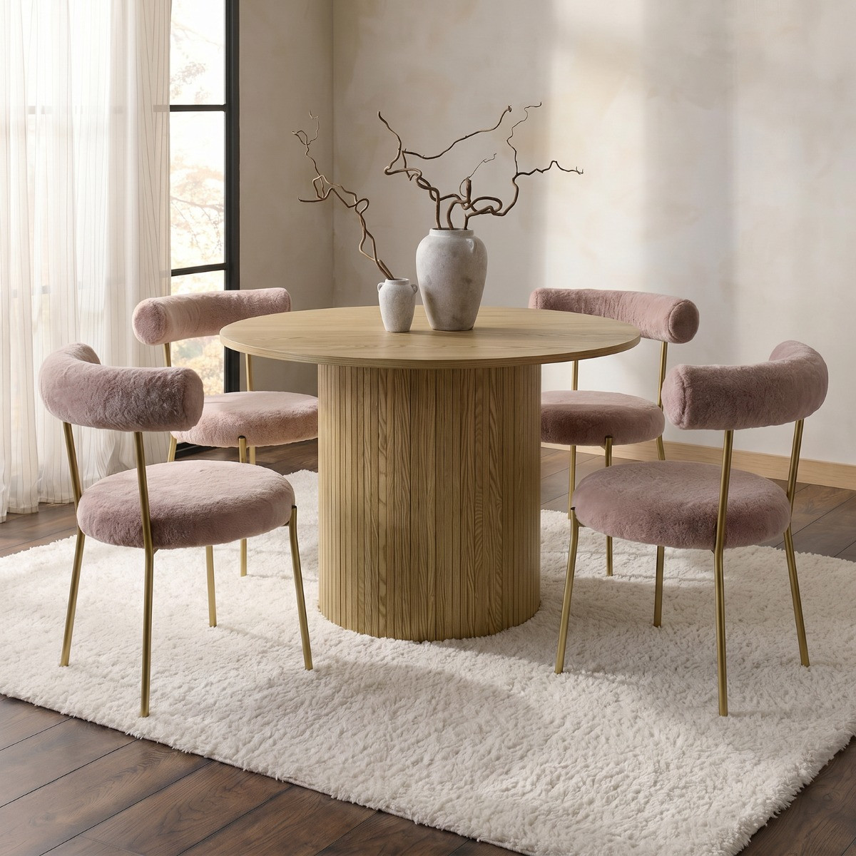 OHS Natural Fur Dining Chair - Mink/Gold>