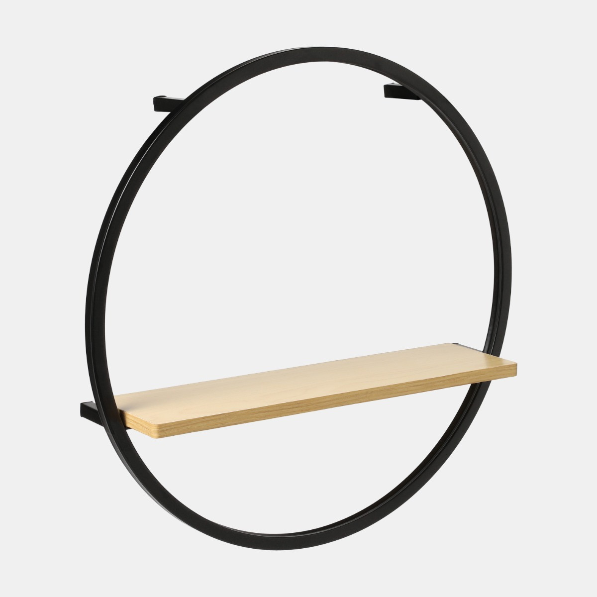 OHS Circle Towel Holder With Shelf - Black/Light Wood>