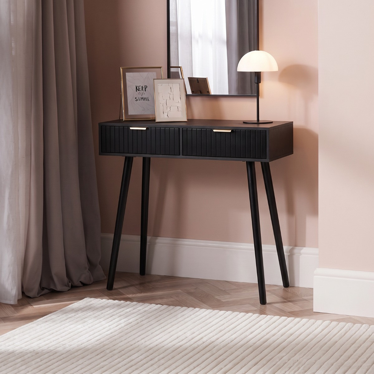 OHS Venice Ribbed Console/Dressing Table - Black>