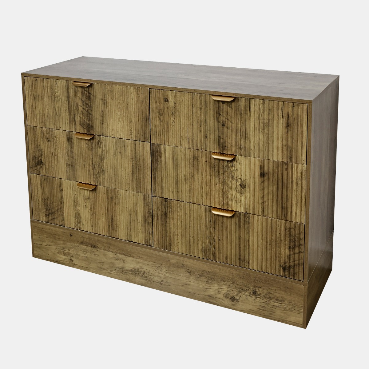 OHS Solid Ribbed 6-Drawer Unit - Medium Wood>