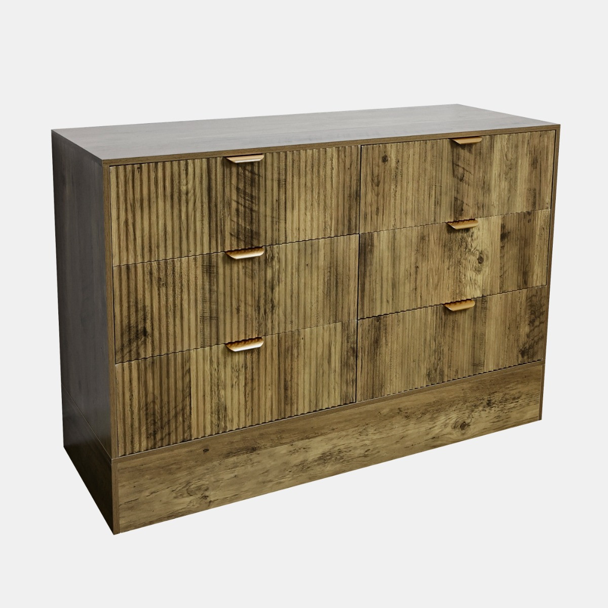OHS Solid Ribbed 6-Drawer Unit - Medium Wood>