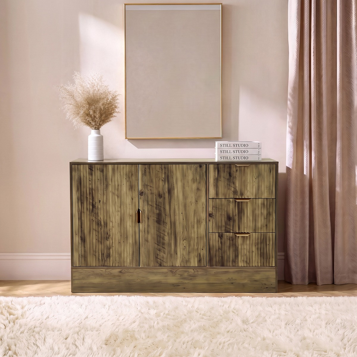 OHS Solid Ribbed Sideboard - Medium Wood>