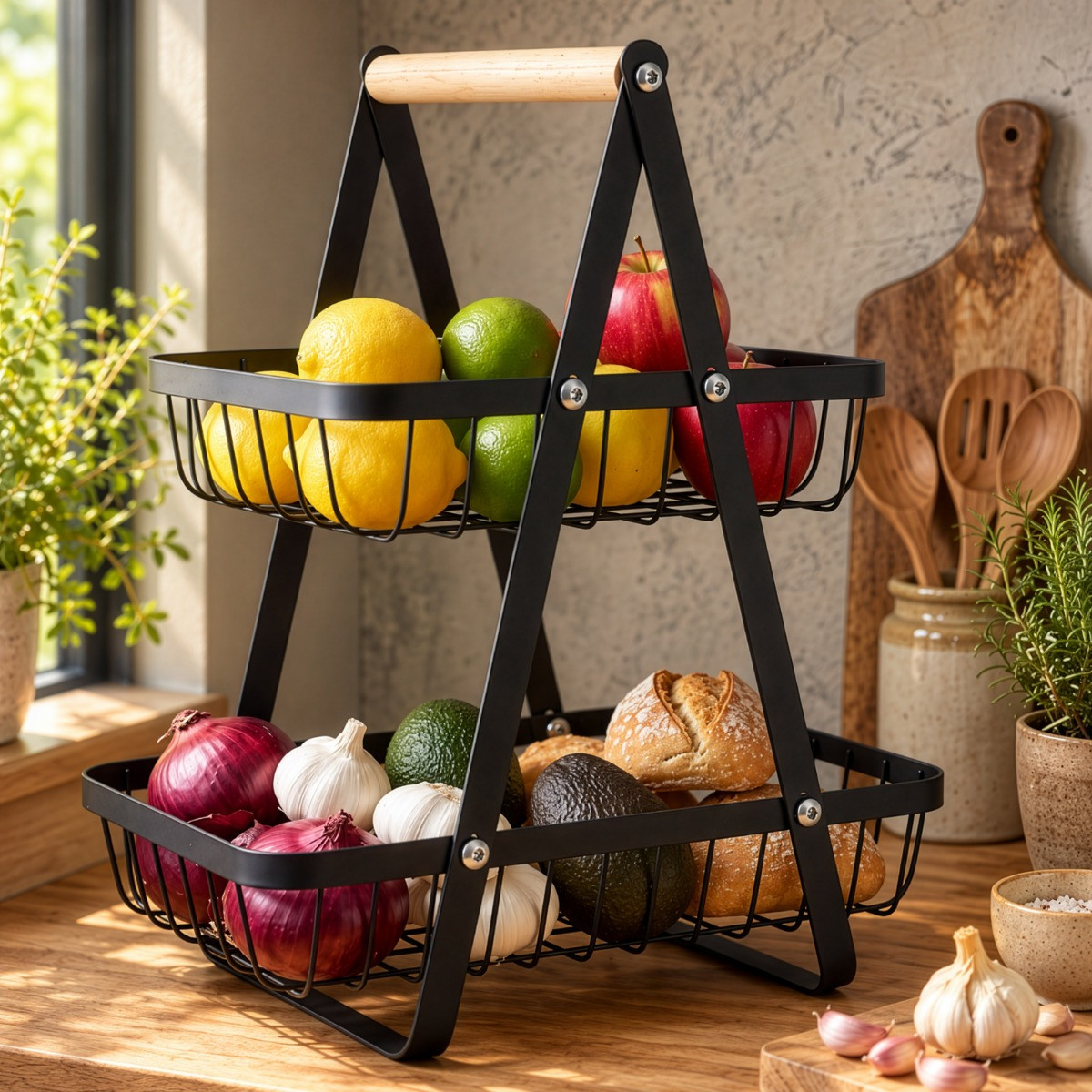 OHS 2-Tier Multipurpose Metal Wire Storage Basket - Black>