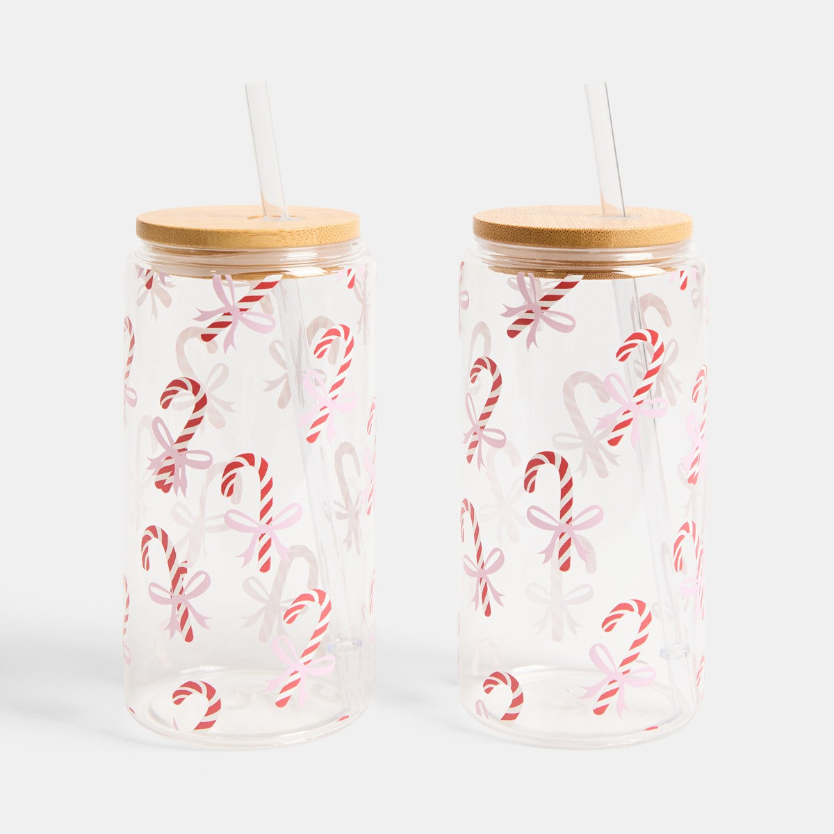 OHS 2 Pack Candy Cane Print Plastic Drinking Jars - Multi>