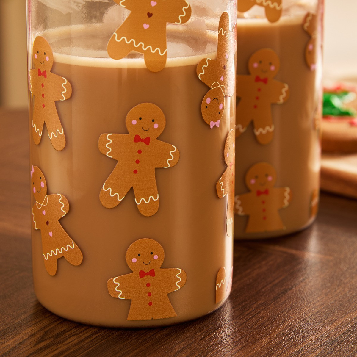 OHS 2 Pack Gingerbread Print Plastic Drinking Jars - Multi>