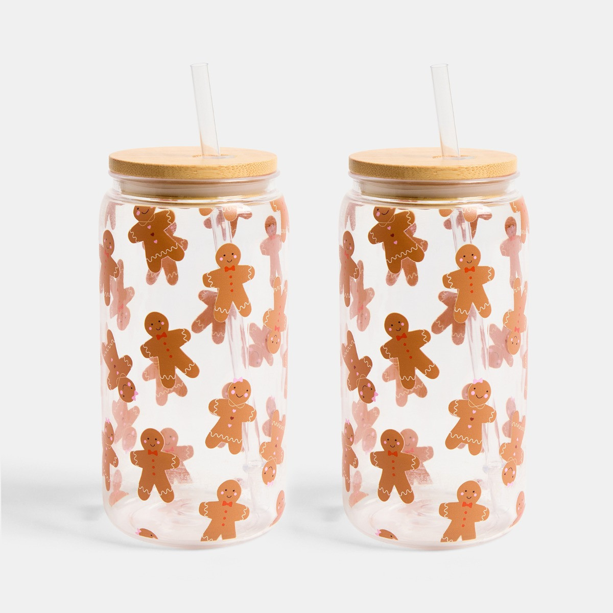 OHS 2 Pack Gingerbread Print Plastic Drinking Jars - Multi>