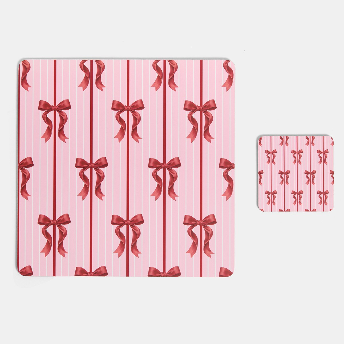 OHS 4 Pack Bow Print Place Mat and Coaster Set - Pink>