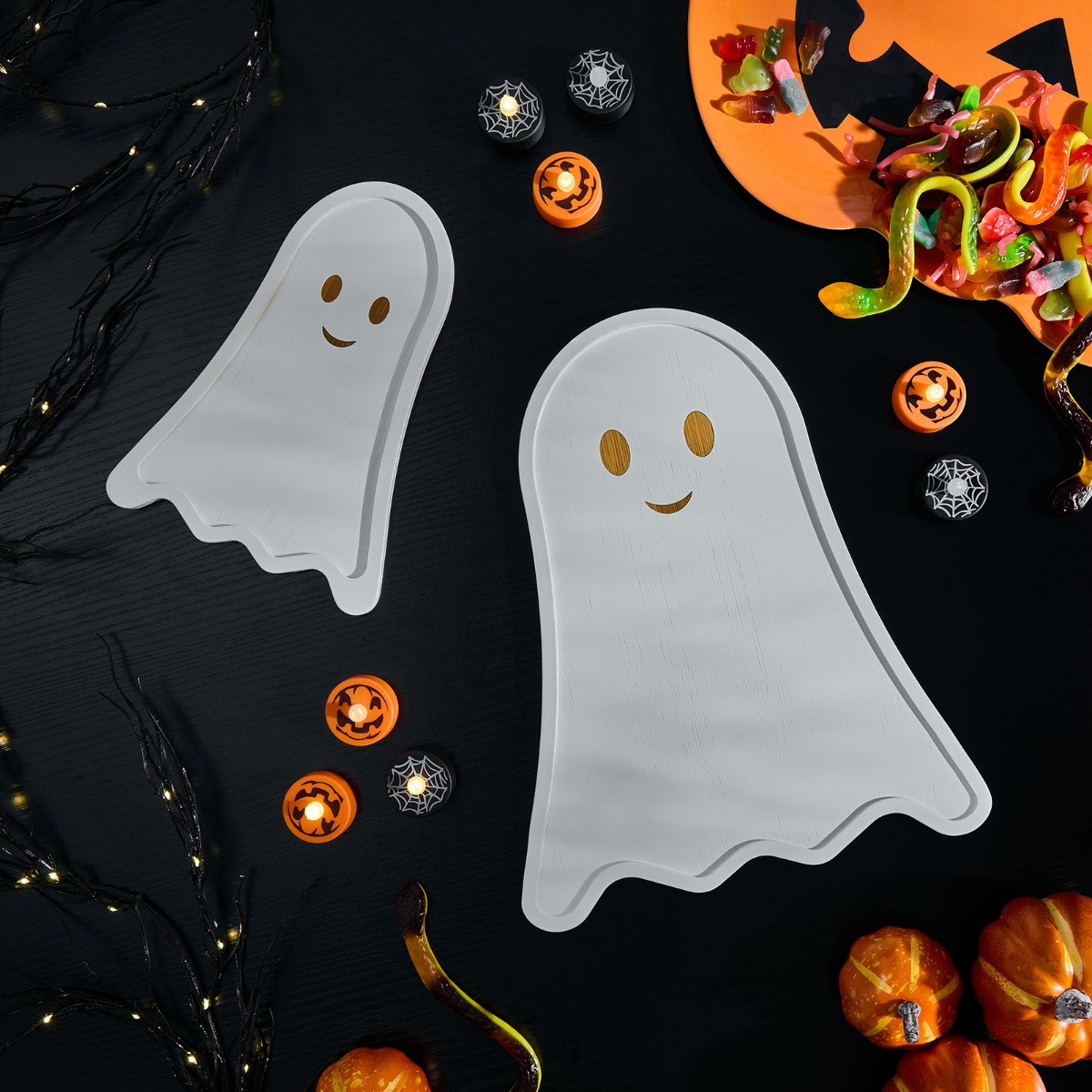 OHS 2 Pack Halloween Ghost Wooden Serving Boards - White>