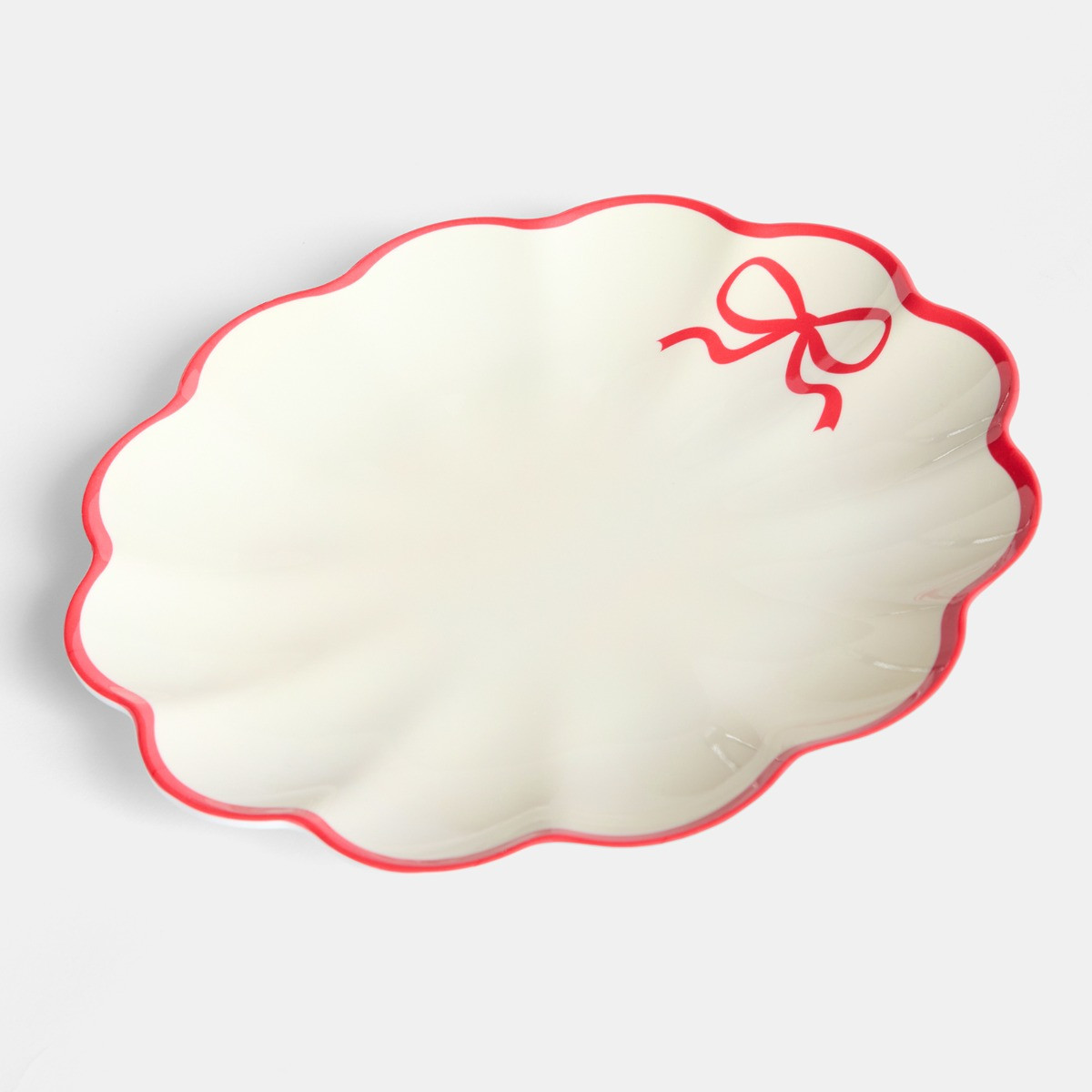 OHS 2 Pack Bow Scalloped Plate - Red/White>