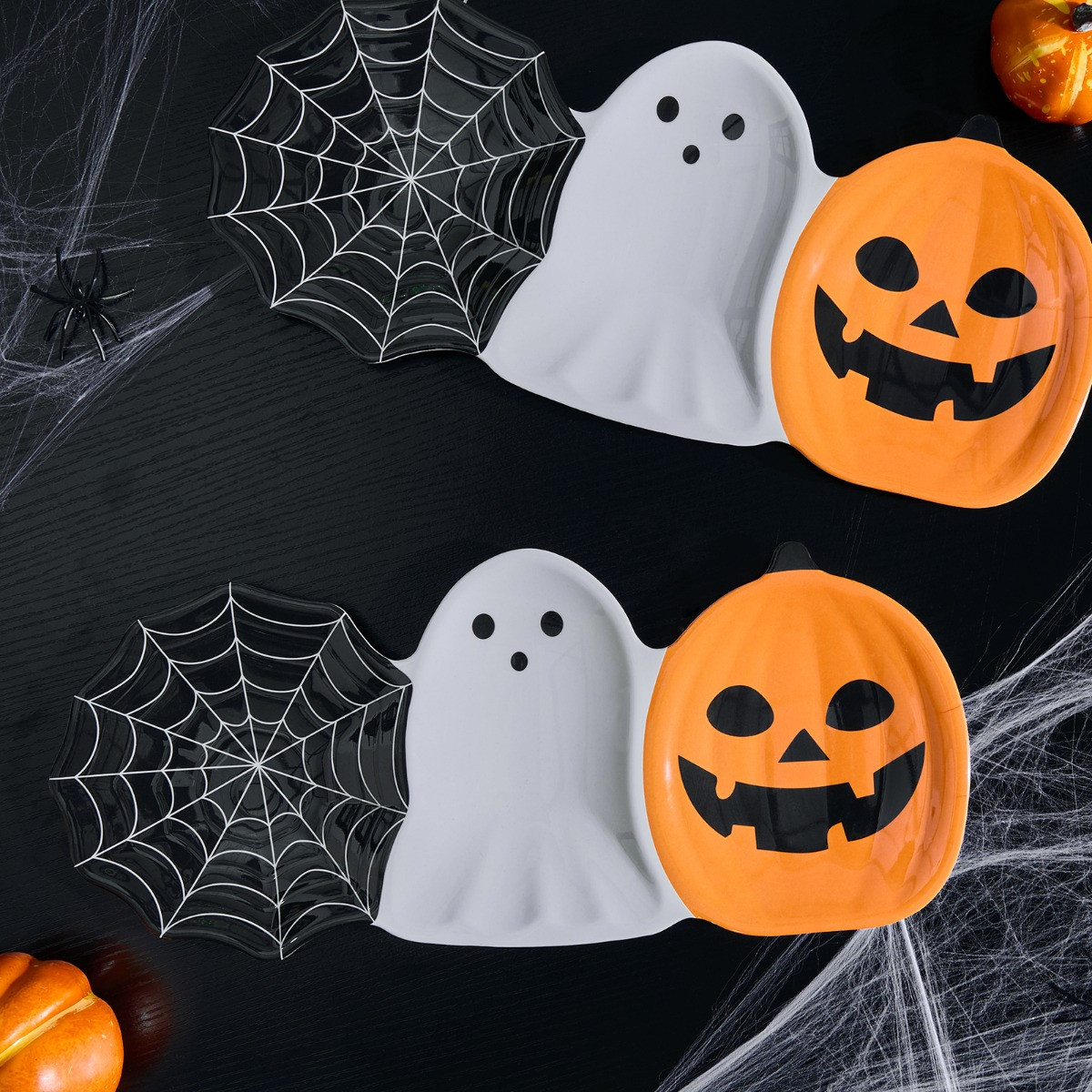 OHS 2 Pack Halloween Trio Serving Platters - Black/White>