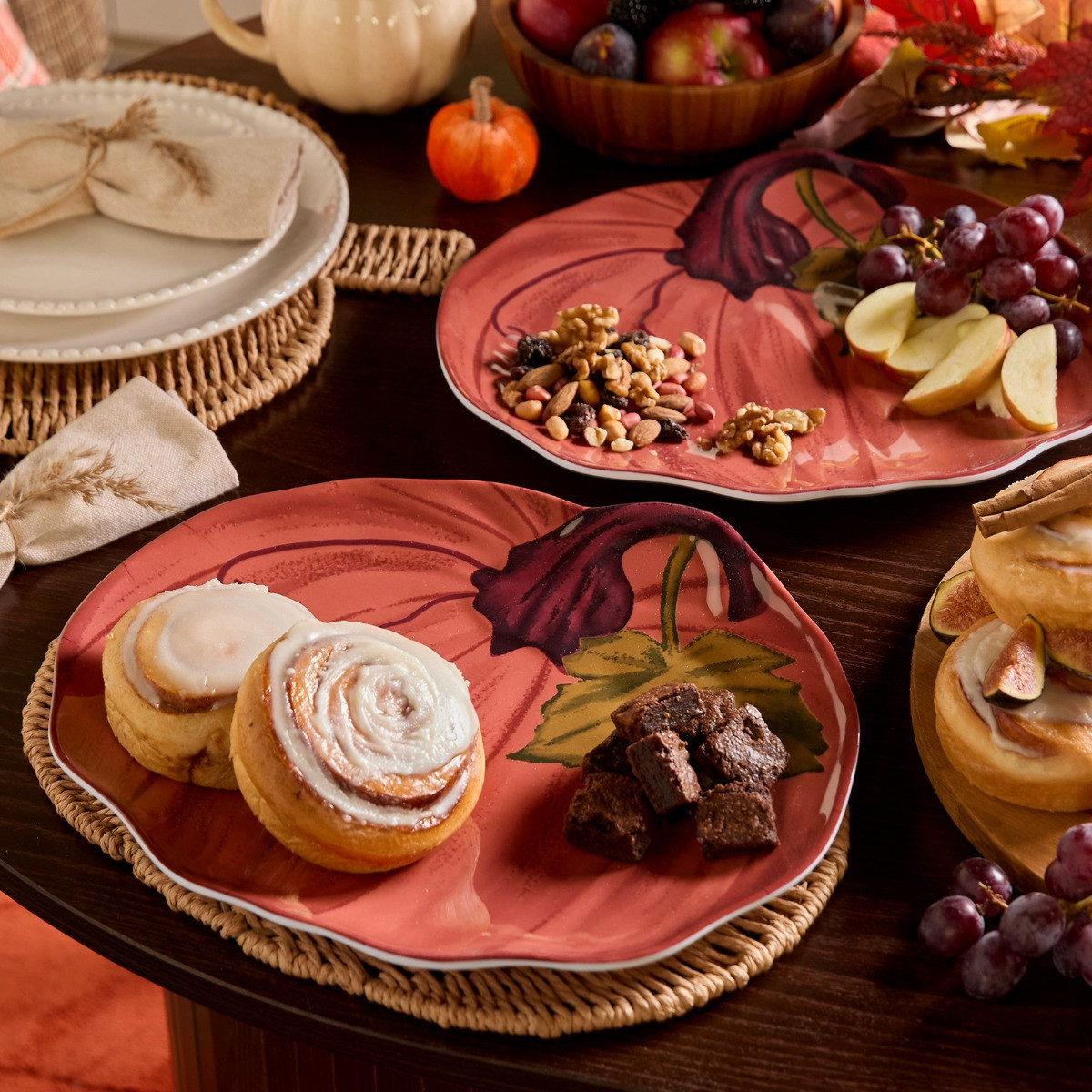 OHS 2 Pack Autumn Pumpkin Serving Platters - Rust>