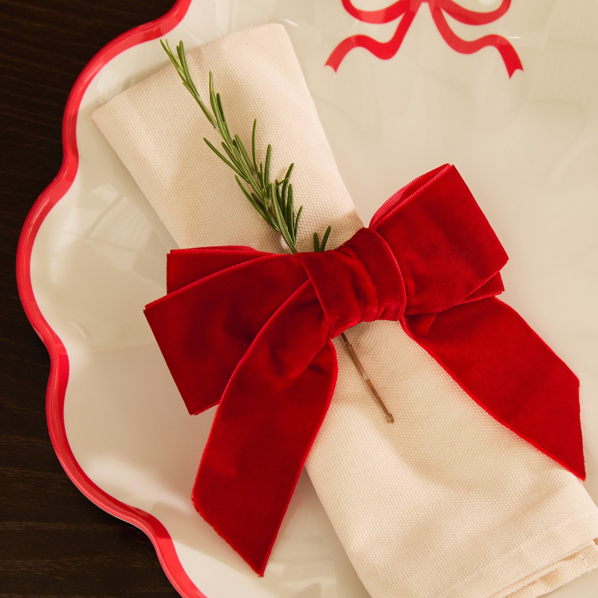OHS 4 Pack Bow Napkin Rings - Red>