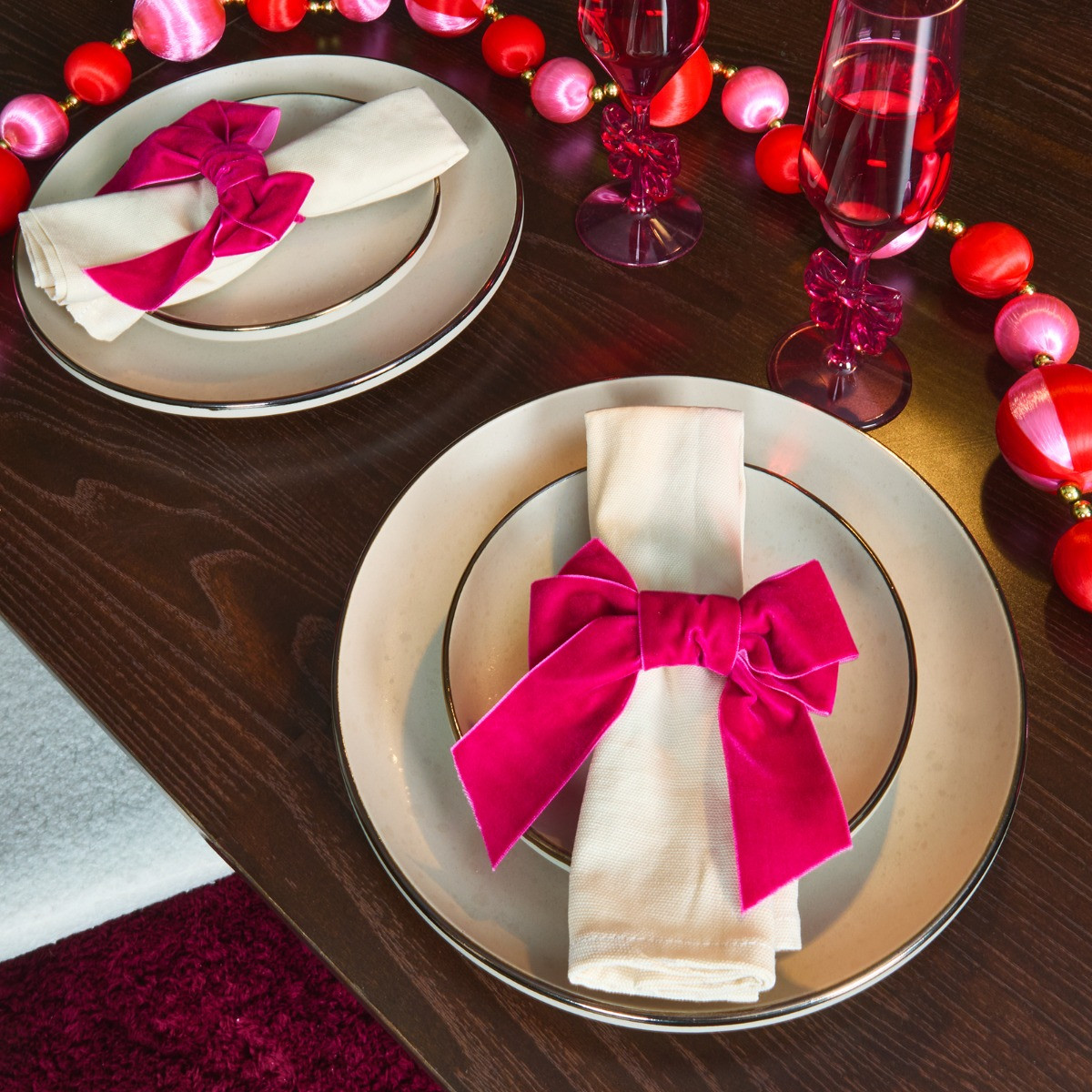 OHS 4 Pack Bow Napkin Rings - Hot Pink>