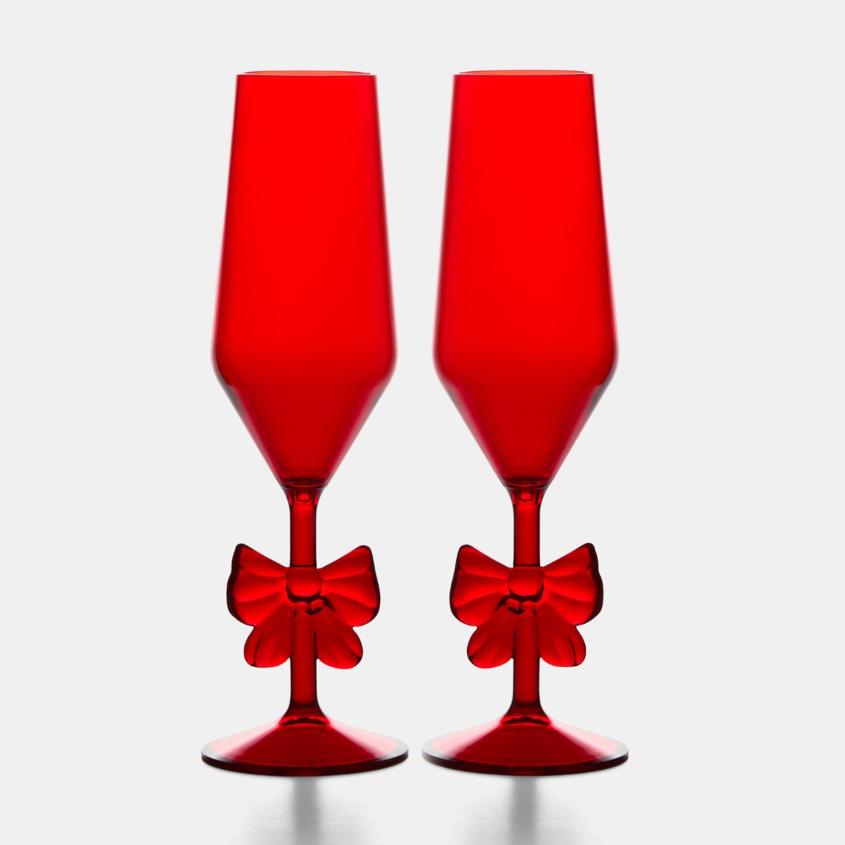 OHS Plastic Bow Flute Glasses, Red - 2 Pack>