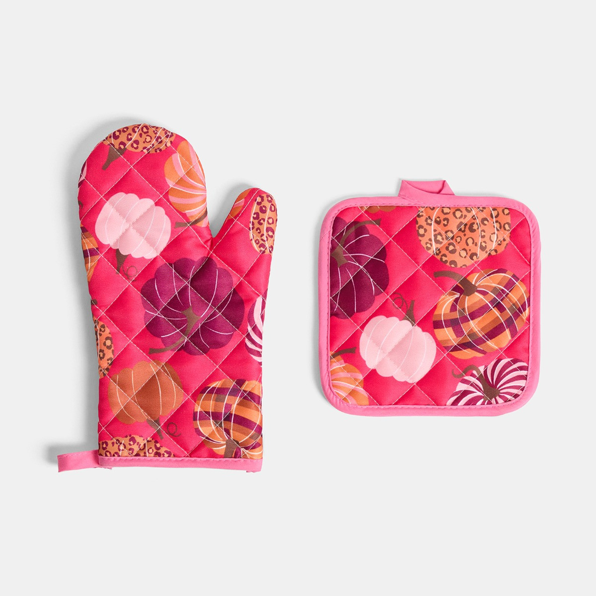 OHS Pumpkin Print Oven Mit & Pot Stand Set - Hot Pink>