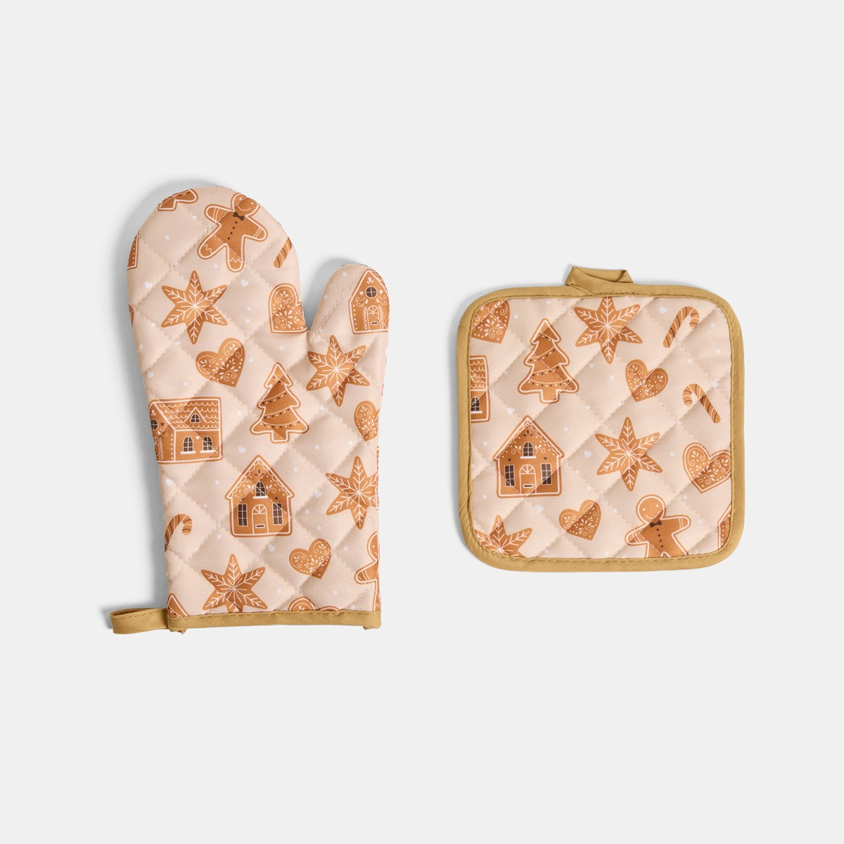 OHS Gingerbread Print Oven Mit & Pot Stand Set - Brown>