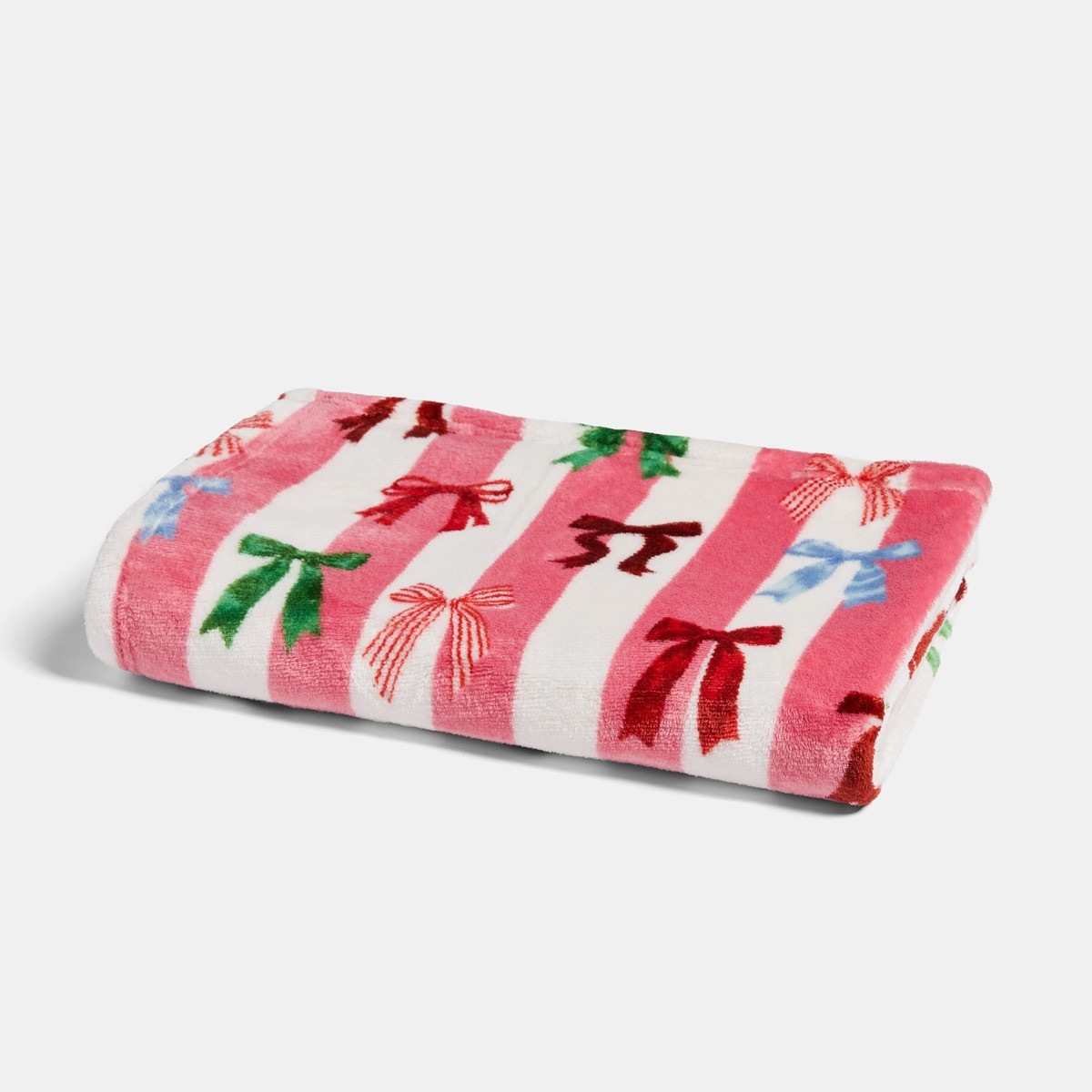 OHS Pet Multi Bow Stripe Sherpa Reverse Throw - Pink/White>