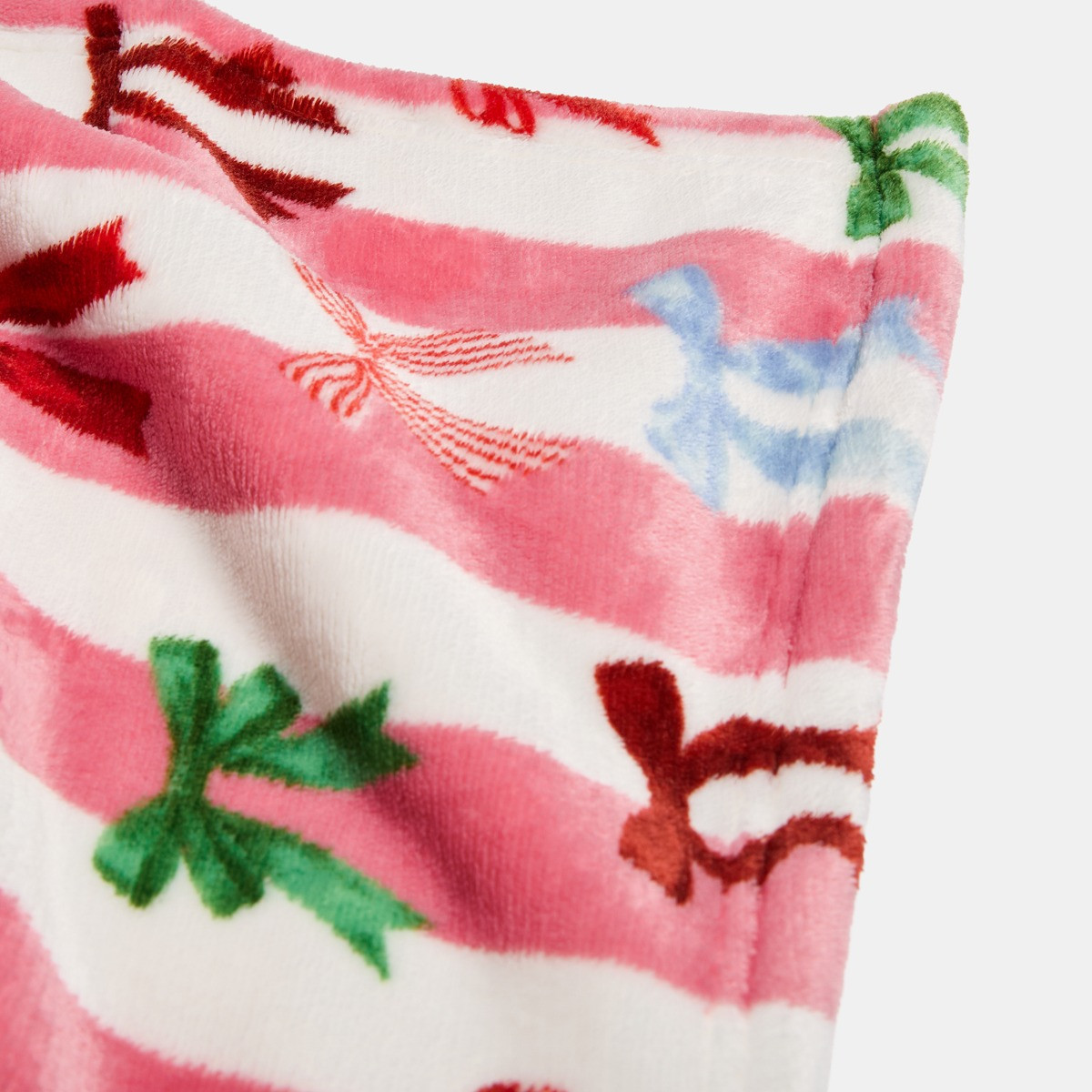 OHS Pet Multi Bow Stripe Sherpa Reverse Throw - Pink/White>