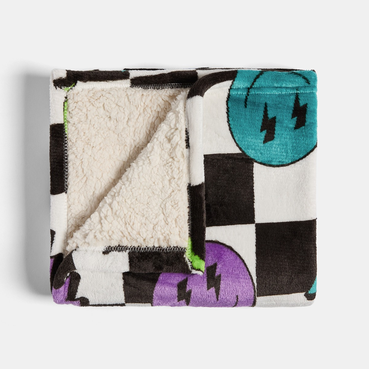OHS Pet Checkerboard Sherpa Reverse Throw - Monochrome>