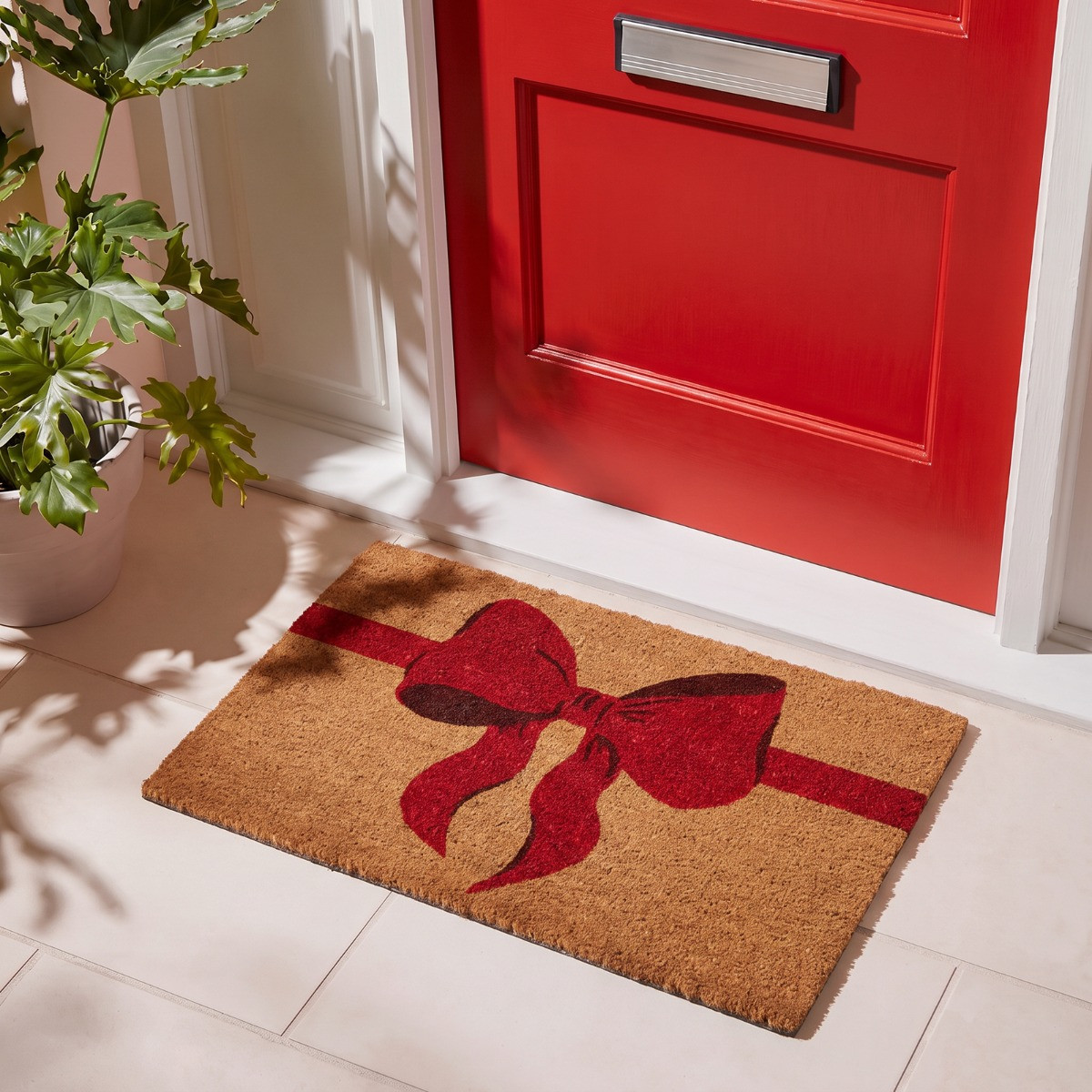 OHS Bow Print Coir Mat - Natural/Red >