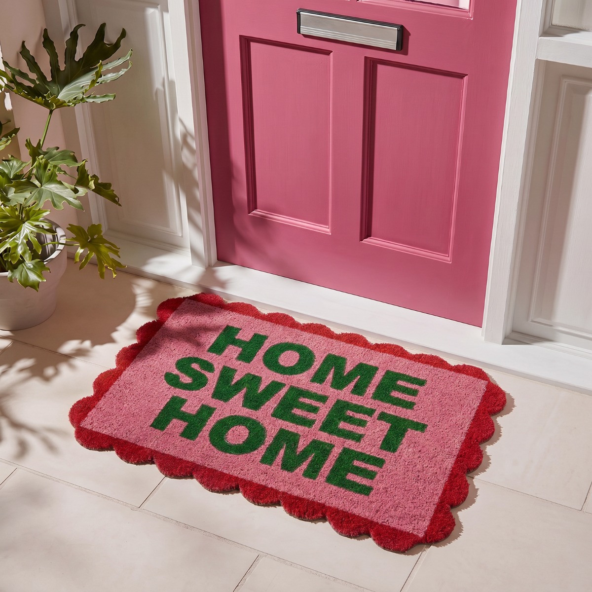 OHS Scallop Edge Home Sweet Home Printed Coir Mat -  Pink/Red>