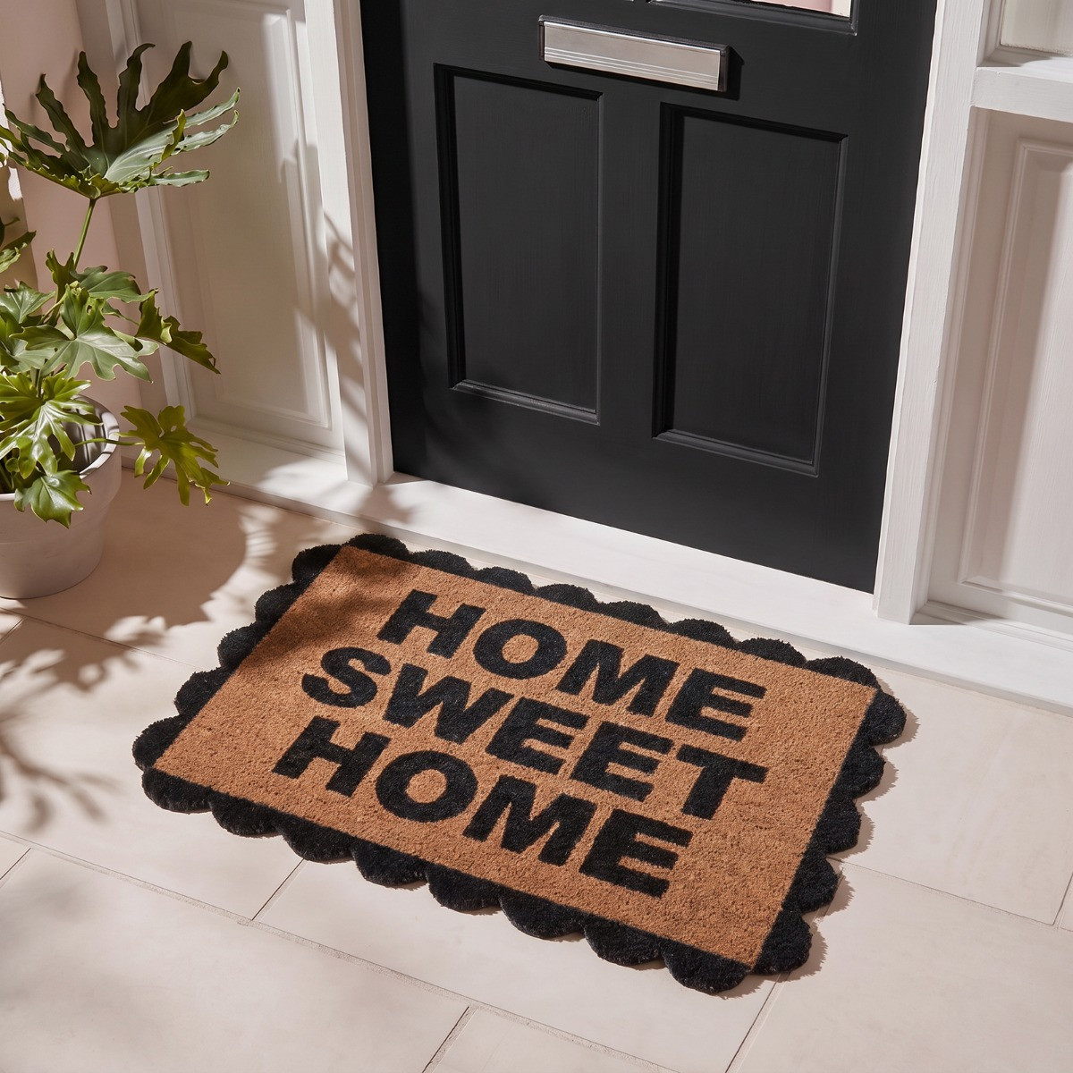 OHS Scallop Edge Home Sweet Home Printed Coir Mat - Black/Natural>