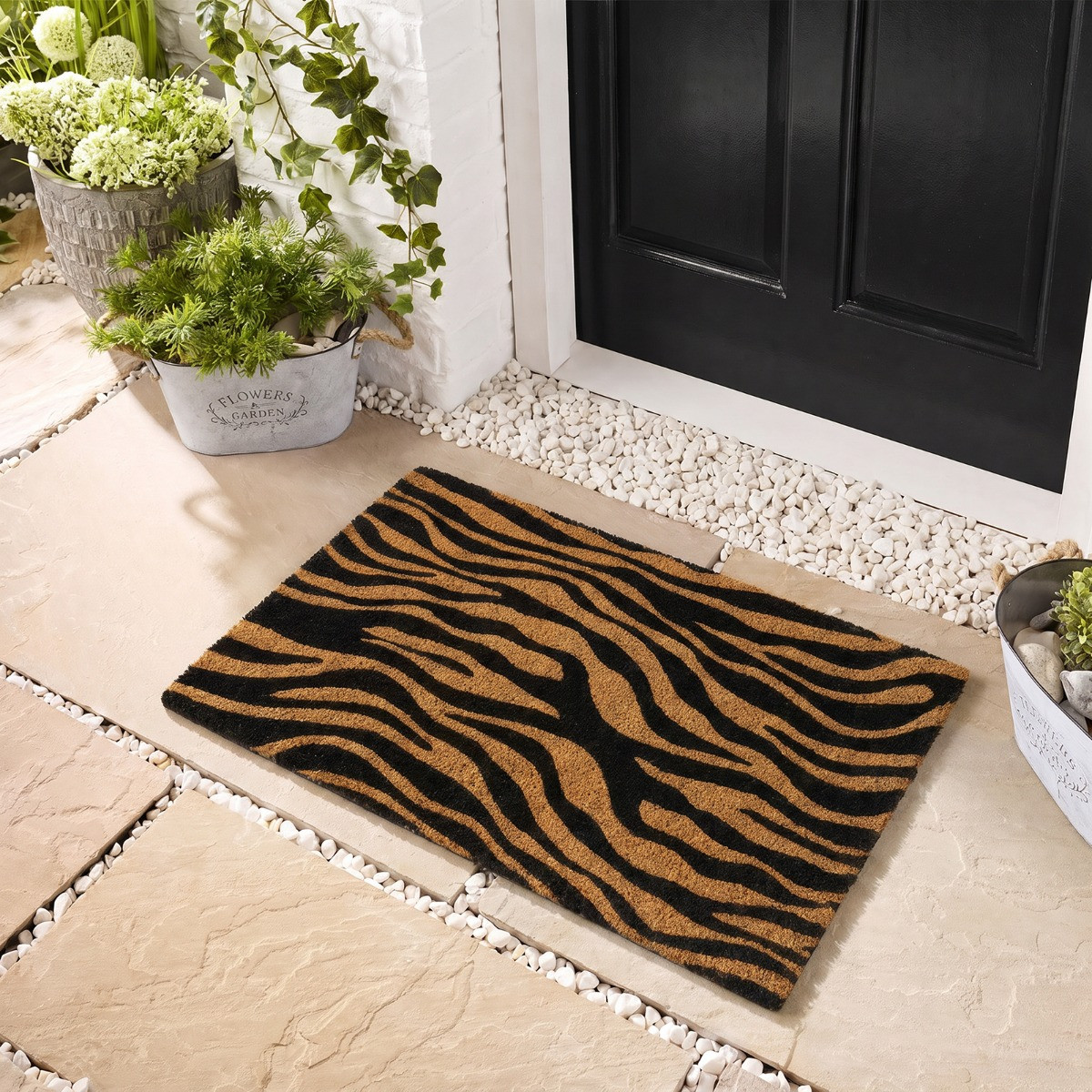 OHS Zebra Print Coir Mat - Brown/Black>