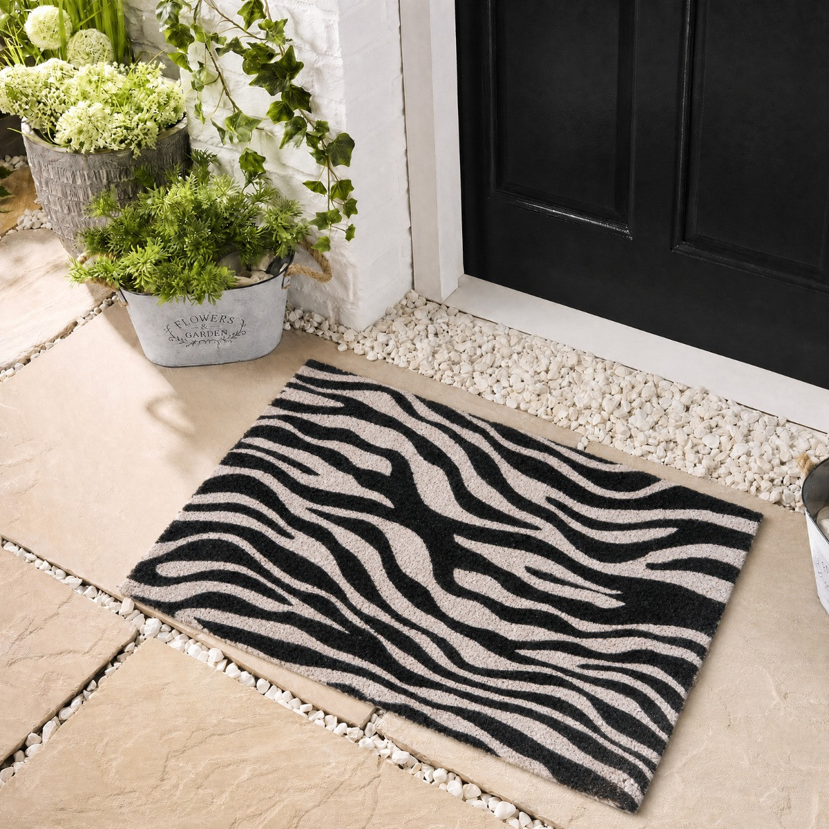 OHS Zebra Print Coir Mat - Monochrome>