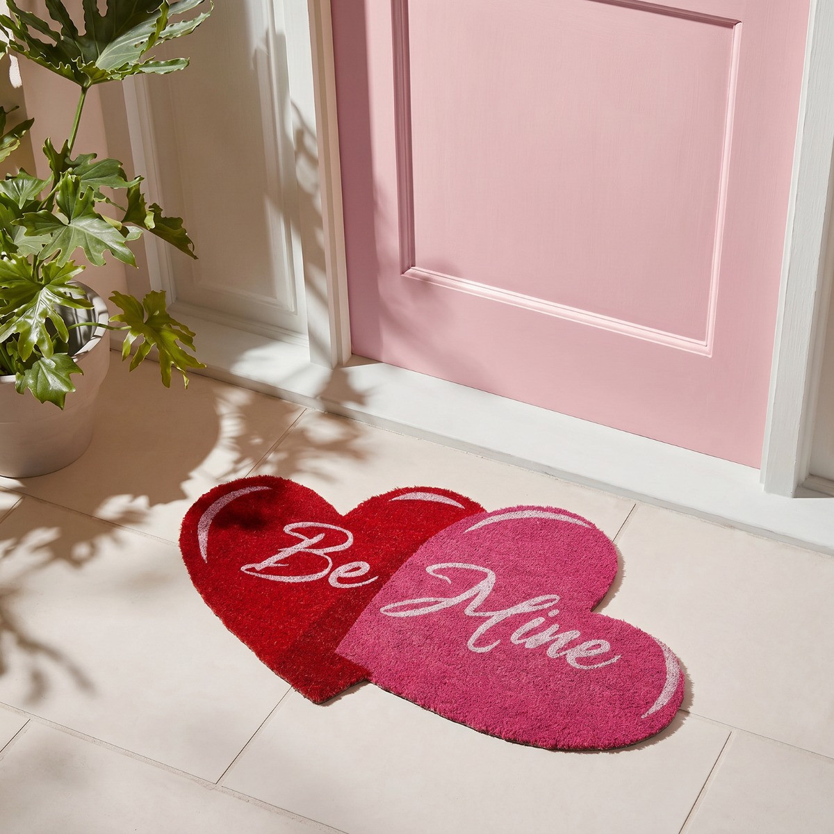 OHS Be Mine Slogan Heart Shaped Coir Mat - Red/Pink>