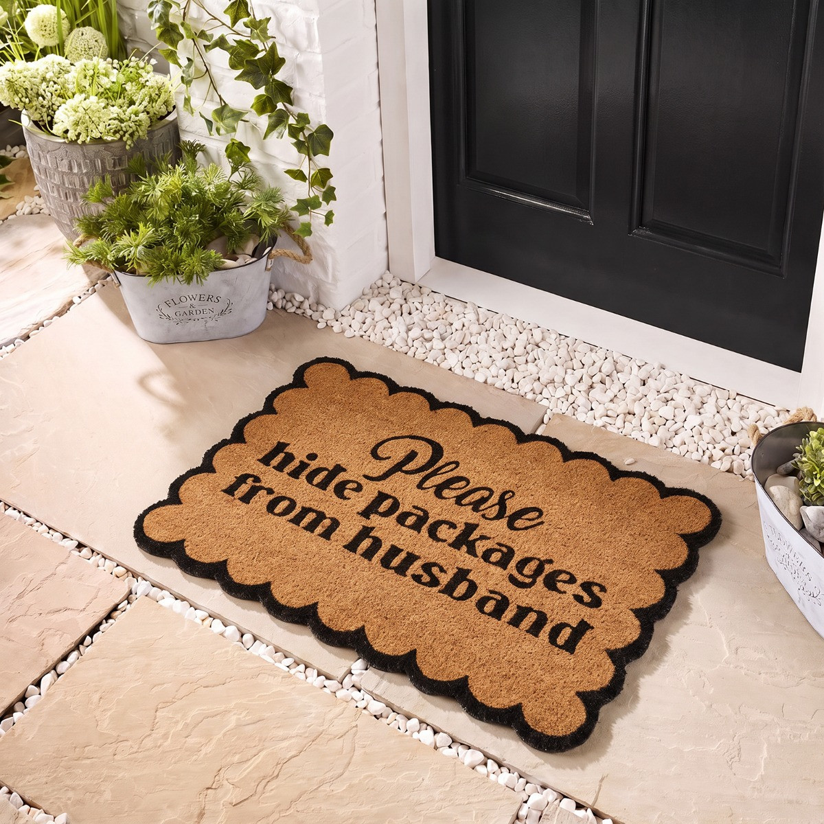 OHS Please Hide Packages Print Coir Mat - Brown/Black>