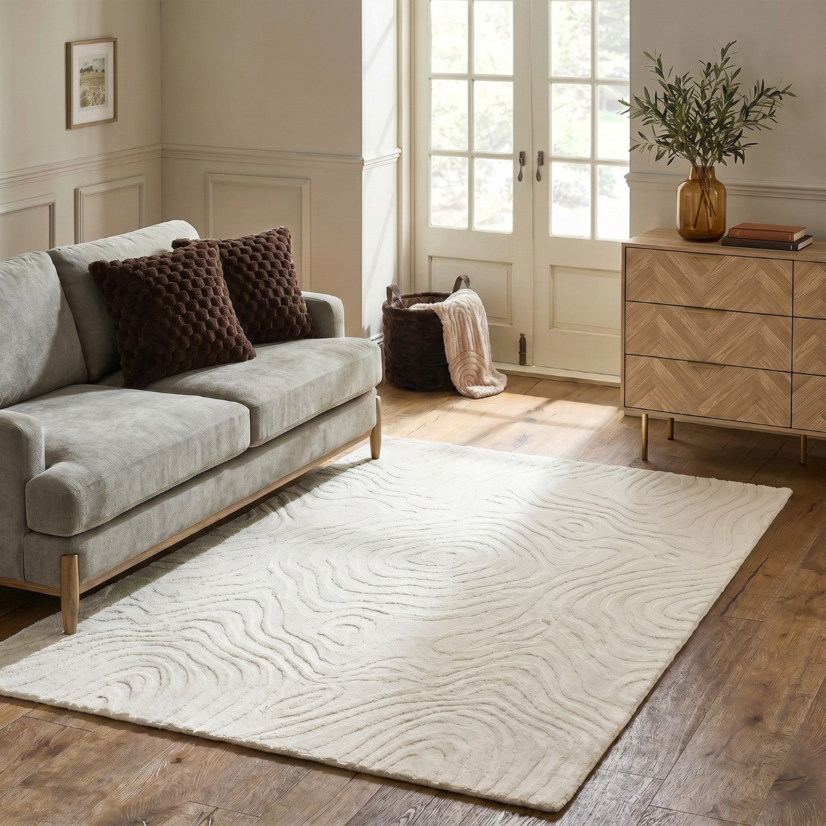 OHS Contour Circle Tufted Rug - Cream>