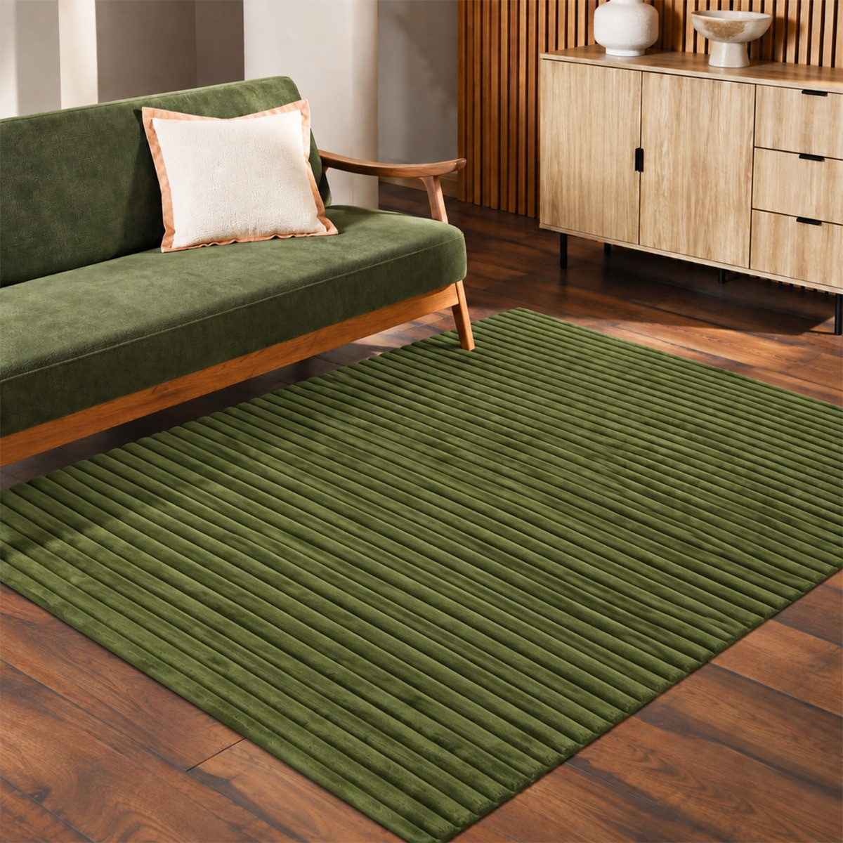 OHS Faux Fur Ribbed Rug - Woodland Green>