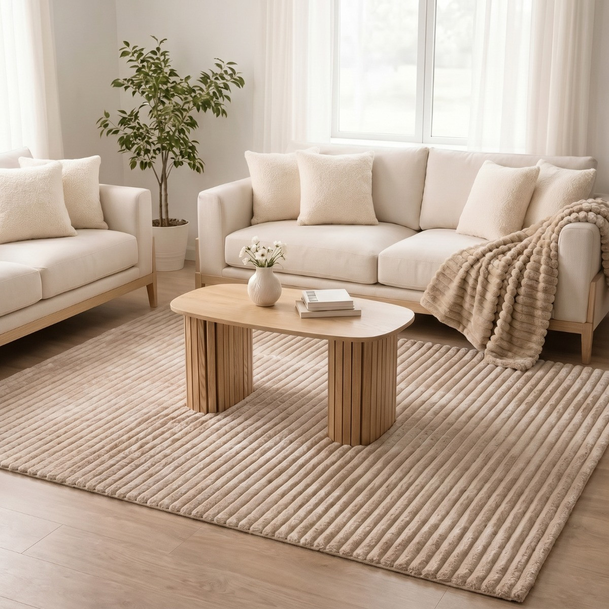 OHS Faux Fur Ribbed Rug - Mink>