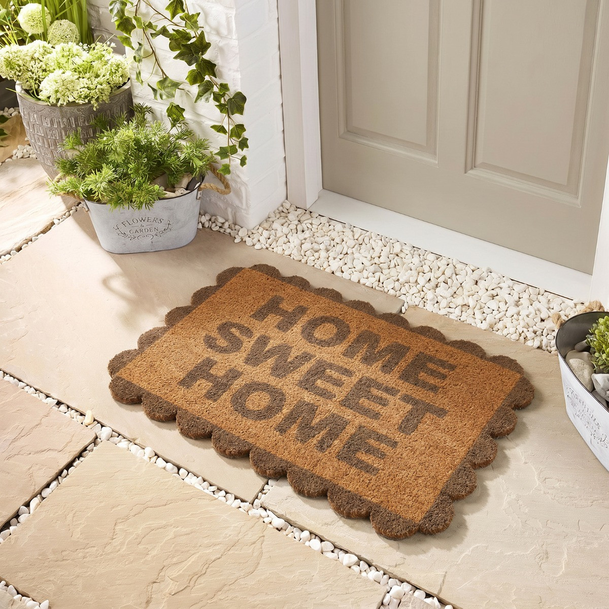 OHS Scallop Edge Home Sweet Home Printed Coir Mat - Brown/Natural>