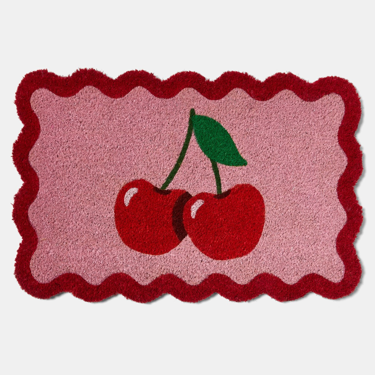 OHS Cherry Print Scallop Edge Coir Mat - Pink/Red>