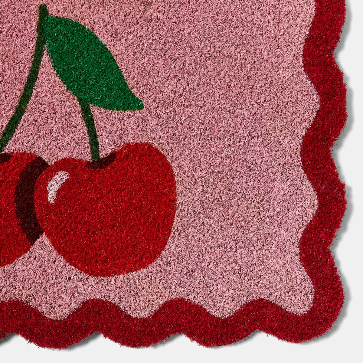 OHS Cherry Print Scallop Edge Coir Mat - Pink/Red>