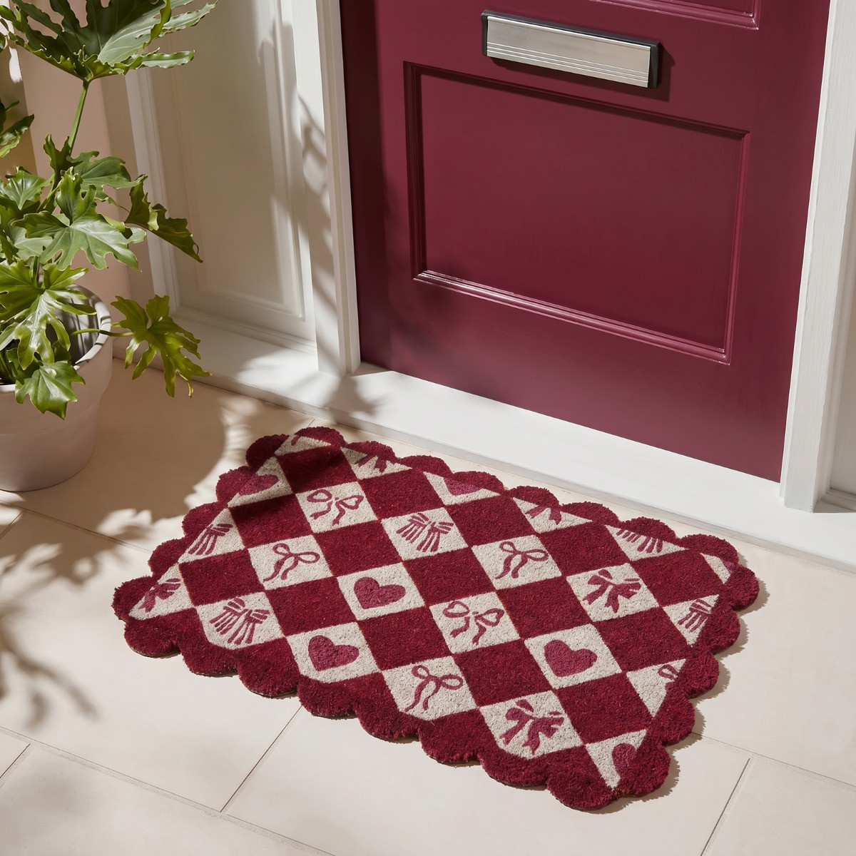 OHS Scallop Edge Harlequin Printed Coir Mat - Burgundy>