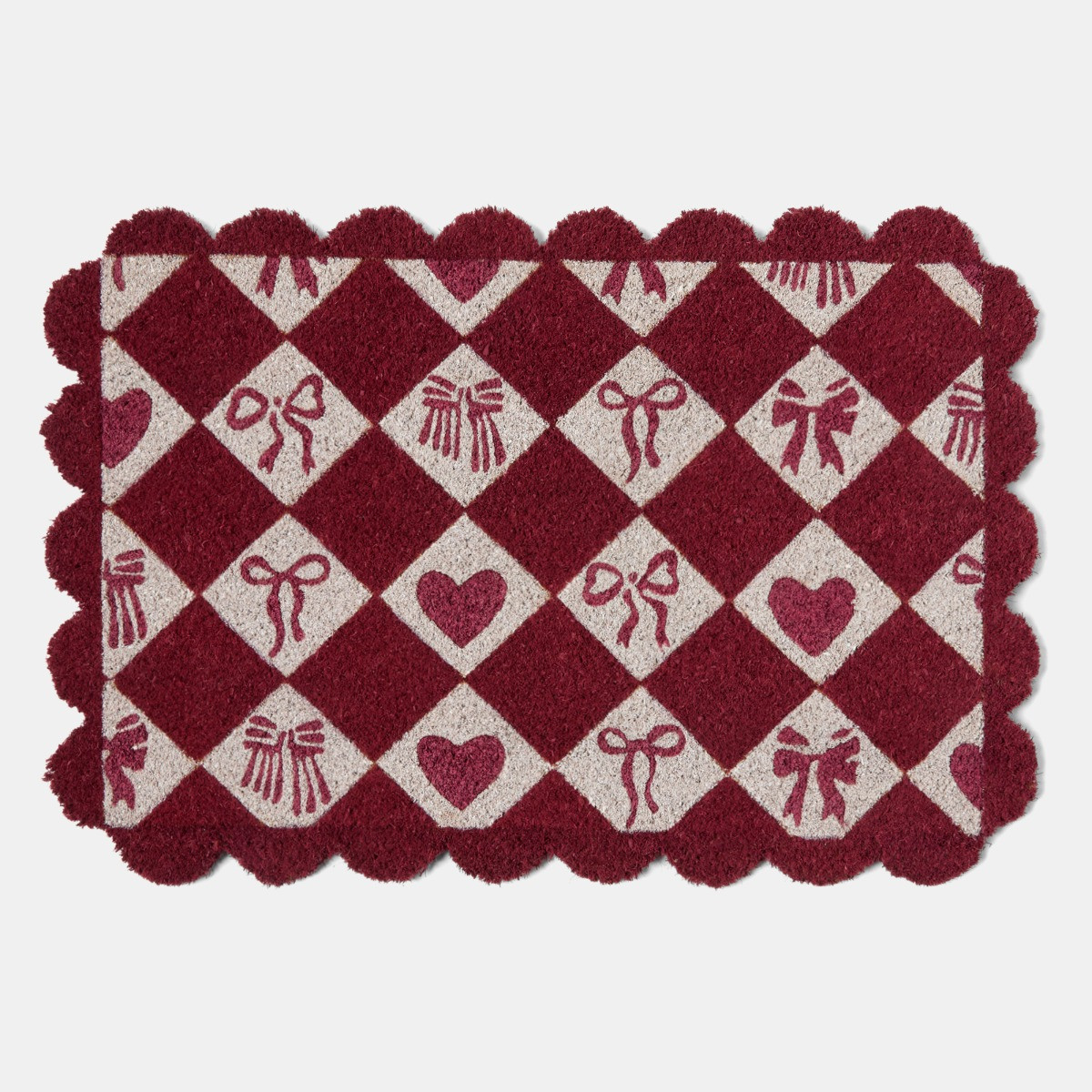 OHS Scallop Edge Harlequin Printed Coir Mat - Burgundy>