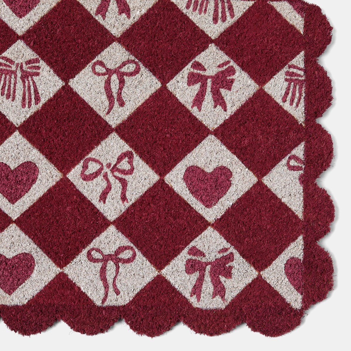 OHS Scallop Edge Harlequin Printed Coir Mat - Burgundy>