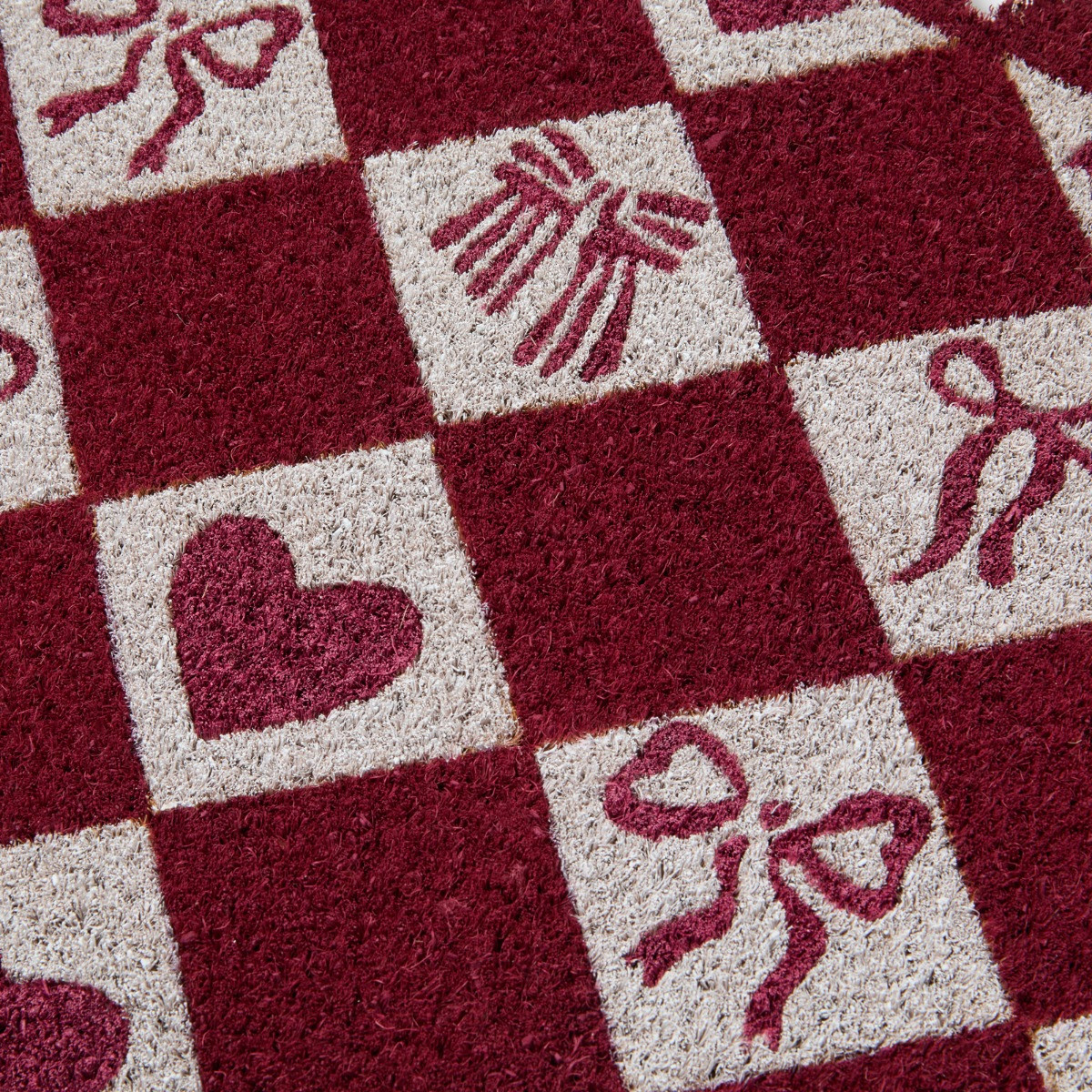 OHS Scallop Edge Harlequin Printed Coir Mat - Burgundy>