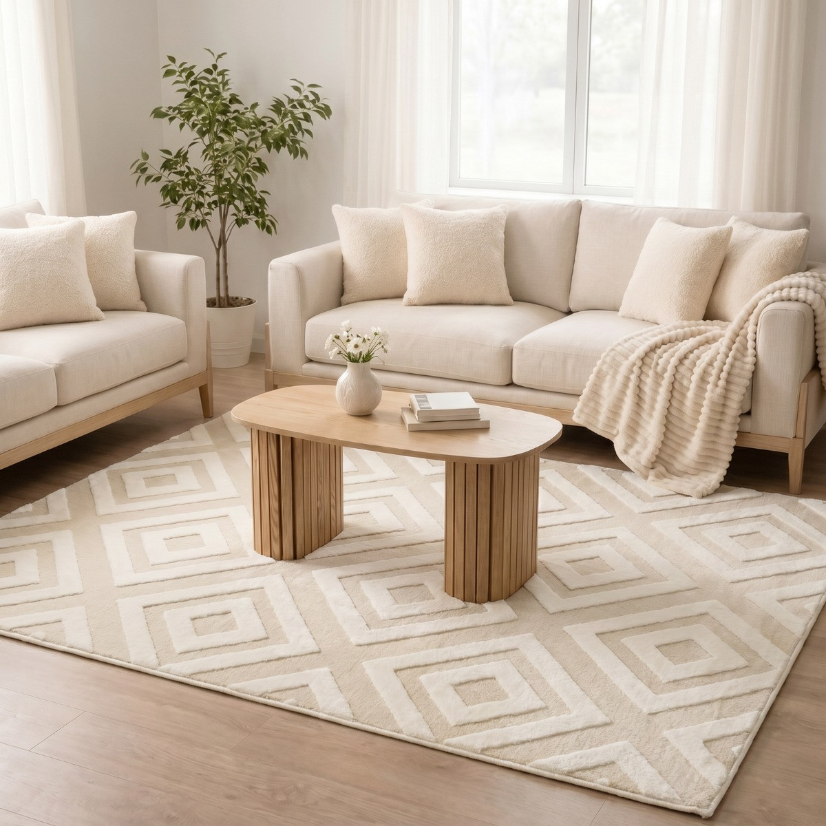 OHS Contrast Tufted Geometric Rug - Natural>